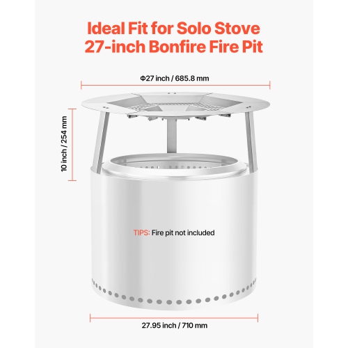 VEVOR 27 inch Fire Pit Heat Deflector for Solo Stove Yukon, Bonfire Round for Wood Burning Fire Pit, 304 Stainless Steel Heat Diffuser, Detachable