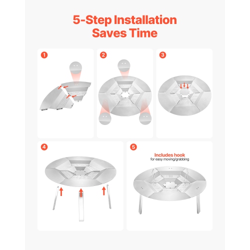 VEVOR 27 inch Fire Pit Heat Deflector for Solo Stove Yukon, Bonfire Round for Wood Burning Fire Pit, 304 Stainless Steel Heat Diffuser, Detachable
