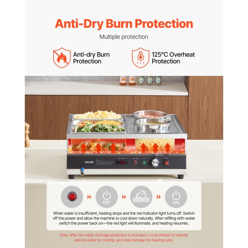 VEVOR 6.34QT Electric Soup Warmer, Two Pots & Three 1/3 Pans, Stainless Steel Commercial Food Warmer with 86~185°F Adjustable Temp, 1500W Bain Marie,