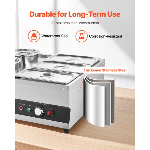 VEVOR 6.34QT Electric Soup Warmer, Two Pots & Three 1/3 Pans, Stainless Steel Commercial Food Warmer with 86~185°F Adjustable Temp, 1500W Bain Marie,