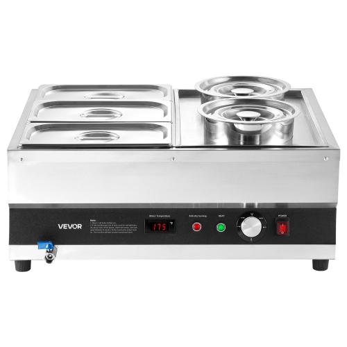 VEVOR 6.34QT Electric Soup Warmer, Two Pots & Three 1/3 Pans, Stainless Steel Commercial Food Warmer with 86~185°F Adjustable Temp, 1500W Bain Marie,