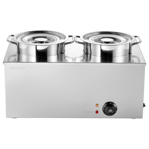 VEVOR 6.34QT Electric Soup Warmer, Two Stainless Steel Round Pot with 86~185°F Adjustable Temp, 1200W Commercial Bain Marie Compatible with Pans,