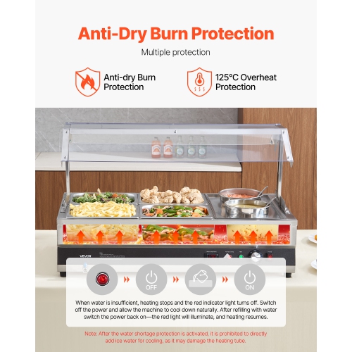 VEVOR 6.34QT Electric Soup Warmer, Two Pots & Four 1/2 Pans, Stainless Steel Commercial Food Warmer with 86~185°F Adjustable Temp, 1500W Bain Marie