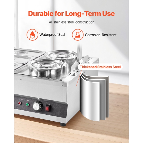 VEVOR 6.34QT Electric Soup Warmer, Two Pots & Six 1/3 Pans, Stainless Steel Commercial Food Warmer with 86~185°F Adjustable Temp, 1500W Bain Marie