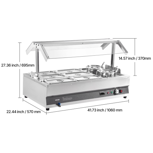 VEVOR 6.34QT Electric Soup Warmer, Two Pots & Six 1/3 Pans, Stainless Steel Commercial Food Warmer with 86~185°F Adjustable Temp, 1500W Bain Marie