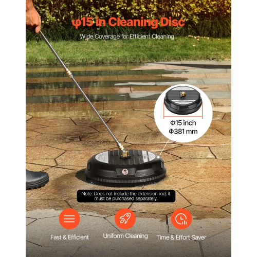 VEVOR 15" Pressure Washer Surface Cleaner, Plastic Attachments with 4-Wheel, 4000 Max PSI, 1/4 Quick Connector, 2 Spray Nozzles, for Driveways,