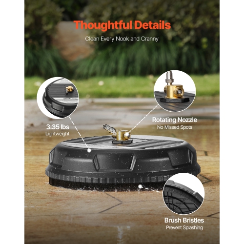 VEVOR 15" Pressure Washer Surface Cleaner, Plastic Attachments with 4-Wheel, 4000 Max PSI, 1/4 Quick Connector, 2 Spray Nozzles, for Driveways,