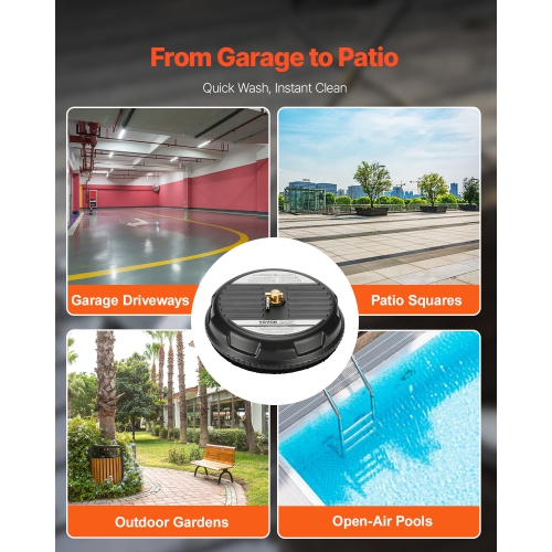 VEVOR 15" Pressure Washer Surface Cleaner, Plastic Attachments with 4-Wheel, 4000 Max PSI, 1/4 Quick Connector, 2 Spray Nozzles, for Driveways,