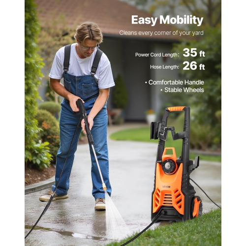VEVOR 4500 PSI Max Electric Pressure Washer, 3.2 GPM With Pressure Adjustment, High Power Pressure Machine with 4 Quick Connect Nozzles, for
