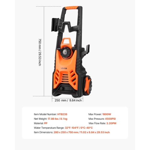 VEVOR 4500 PSI Max Electric Pressure Washer, 3.2 GPM With Pressure Adjustment, High Power Pressure Machine with 4 Quick Connect Nozzles, for