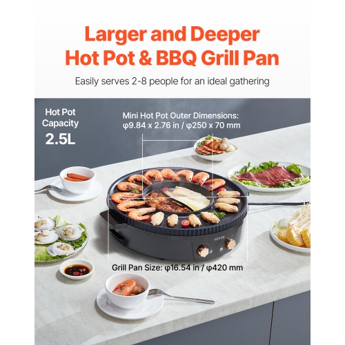 VEVOR 1800W 2-in-1 Hot Pot with Grill, Electric Smokeless Grill and Hot Pot, Korean BBQ Shabu Shabu Hotpot with Separate Dual Temperature Control,