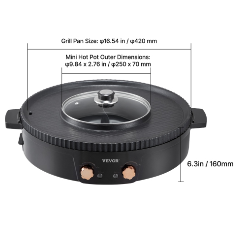 VEVOR 1800W 2-in-1 Hot Pot with Grill, Electric Smokeless Grill and Hot Pot, Korean BBQ Shabu Shabu Hotpot with Separate Dual Temperature Control,