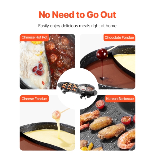 VEVOR 2200W 2-in-1 Hot Pot with Grill, Electric Smokeless Grill and Hot Pot, Korean BBQ Shabu Shabu Hotpot with Separate Dual Temperature Control,