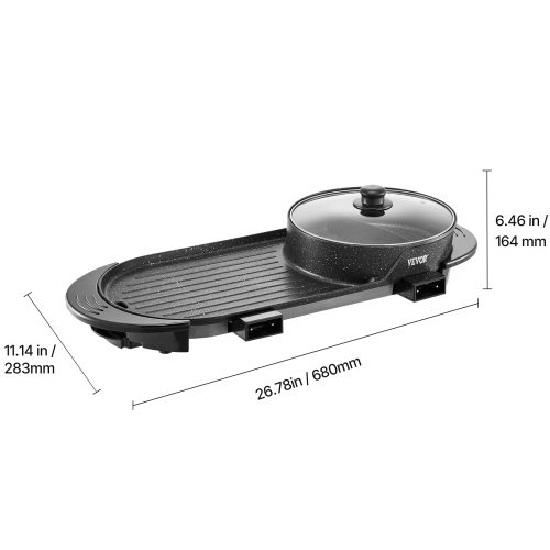 VEVOR 2200W 2-in-1 Hot Pot with Grill, Electric Smokeless Grill and Hot Pot, Korean BBQ Shabu Shabu Hotpot with Separate Dual Temperature Control,
