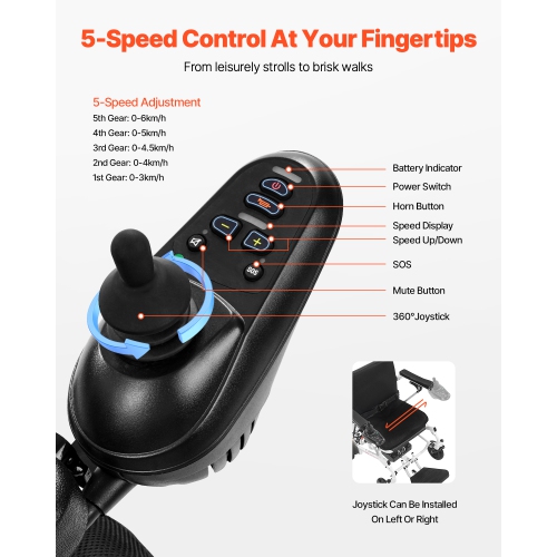 Fauteuil roulant électrique avec capacité VEVOR 300 lb pour adultes, fauteuil roulant motorisé pliable et léger, longue portée de 13 km,