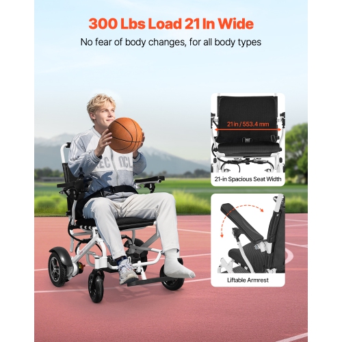 Fauteuil roulant électrique avec capacité VEVOR 300 lb pour adultes, fauteuil roulant motorisé pliable et léger, longue portée de 13 km,
