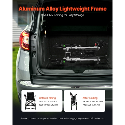 VEVOR 220lbs Capacity Electric Wheelchair for Adults,Foldable & Lightweight Motorized Wheelchair,12-Mile Long Travel Range,All-Terrain Powered