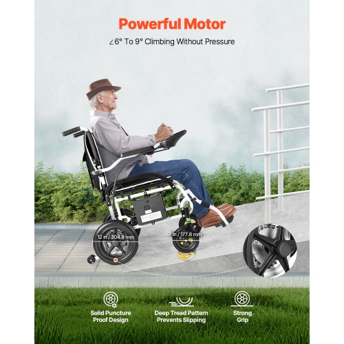 VEVOR 220lbs Capacity Electric Wheelchair for Adults,Foldable & Lightweight Motorized Wheelchair,12-Mile Long Travel Range,All-Terrain Powered