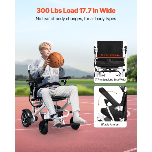 Fauteuil roulant électrique à capacité VEVOR 300&nbsp;lb pour adultes, fauteuil roulant motorisé pliable et léger, longue portée de 13&nbsp;km,