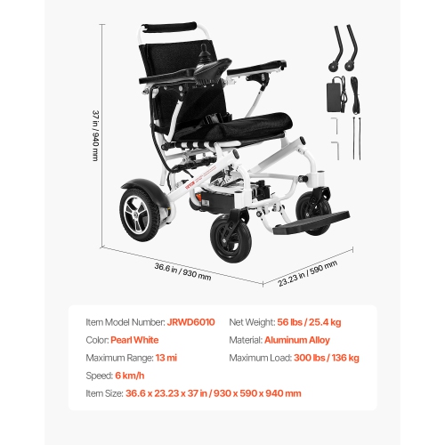 Fauteuil roulant électrique à capacité VEVOR 300&nbsp;lb pour adultes, fauteuil roulant motorisé pliable et léger, longue portée de 13&nbsp;km,