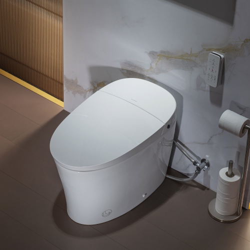 WOODBRIDGE  One Piece Elongated Smart Toilet Bidet, Auto Open & Close, Auto Flush, Foot Sensor Operation, Heated Seat \w Integrated Multi Function