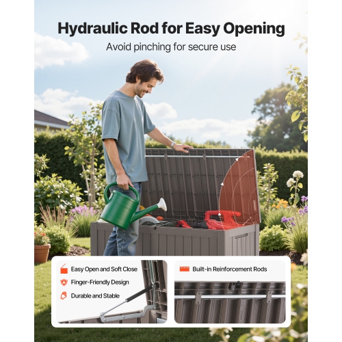 VEVOR 120 Gallon Outdoor Storage Box, Resin Deck Box, Lockable Backyard Toy and Towel Storage Cabinet Waterproof, for Patio Furniture Cushions,