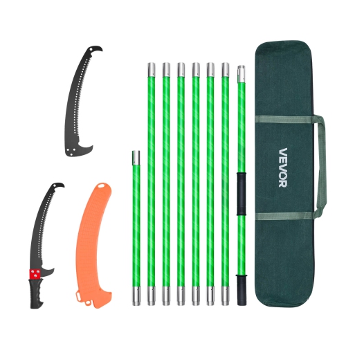 VEVOR 3.87-27 ft Manual Pole Saw, Extendable Pole Tree Pruner, Sharp 65Mn Steel Blade, Lightweight Fiberglass Handle Pole, Double-Hook Saw for High