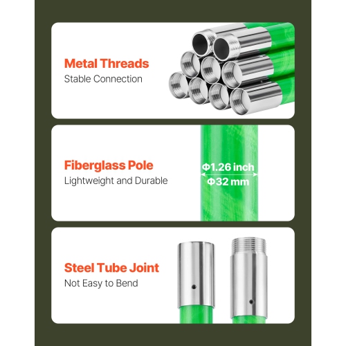 VEVOR 3.87-27 ft Manual Pole Saw, Extendable Pole Tree Pruner, Sharp 65Mn Steel Blade, Lightweight Fiberglass Handle Pole, Double-Hook Saw for High