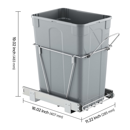 VEVOR 35 QT Pullout Trash Can for Kitchen Cabinets, Garbage Waste Recycling Bin, Under Mount Waste Container, with Heavy Duty Metal Full Extension