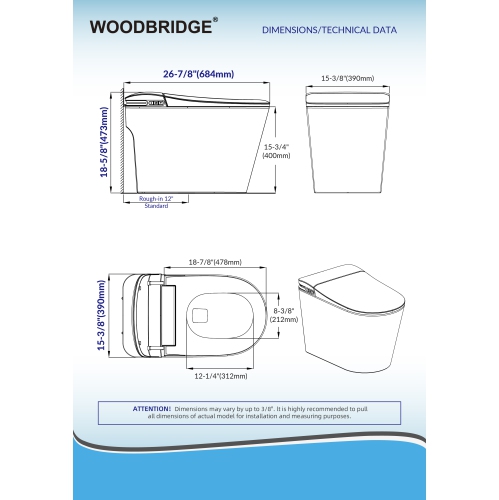 WOODBRIDGE Elongated Smart Bidet Toilet 1.28 GPF in White with Auto Open/Close,Fragrance System,UV-Sterilized Nozzle,Multi-Function Wash&Warm Air Dry