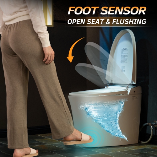 WOODBRIDGE Smart Bidet Toilet Auto Open & Close, Auto Flush, Foot Sensor, Cleaning Foam Dispenser, Heated Seat and ADA Chair Height Design
