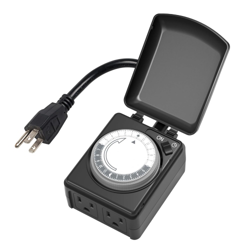 BN-LINK  24 Hour Heavy Duty Mechanical Timer, Outdoor Timer Outlet Waterproof \w 15 Minutes Intervals, 2 Grounded Outlets for Christmas Lights Pool