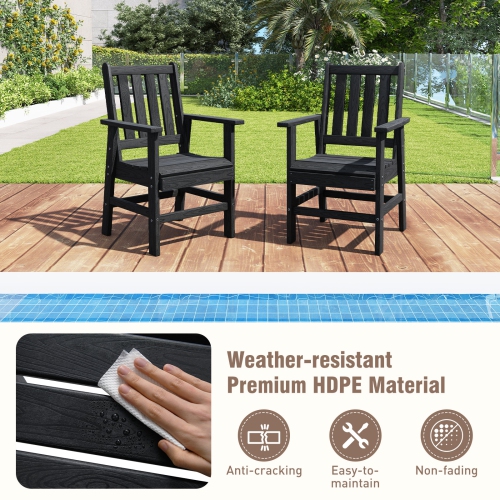 Gymax Patio Dining Chairs Set of 4 w/Wide Armrests Curved Seat Wood Grain for Backyard