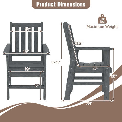 Gymax Patio Dining Chairs Set of 2 w/Wide Armrests Curved Seat Wood Grain for Backyard