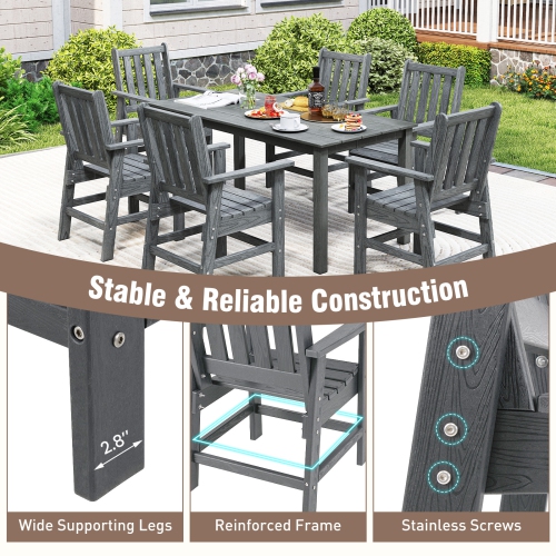 Gymax Patio Dining Chairs Set of 2 w/Wide Armrests Curved Seat Wood Grain for Backyard