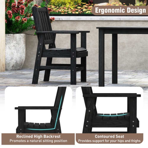 Gymax Patio Dining Chairs Set of 2 w/Wide Armrests Curved Seat Wood Grain for Backyard