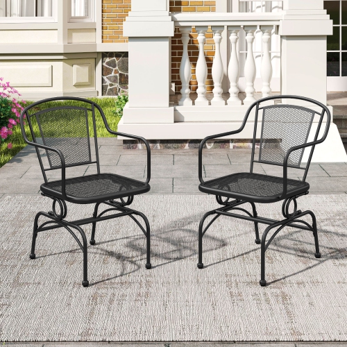 Gymax Patio Rocking Chairs Set of 2 w/ Metal Mesh Backrest & Seat Armrests Gentle