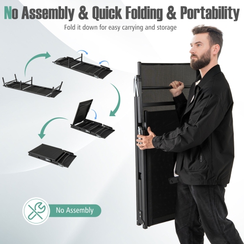 Gymax 2 PCS Reclining Lounge Chairs Folding Patio Recliner Chair w/5-position Backrest