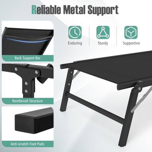 Gymax 2 PCS Reclining Lounge Chairs Folding Patio Recliner Chair w/5-position Backrest