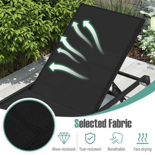 Gymax 2 PCS Reclining Lounge Chairs Folding Patio Recliner Chair w/5-position Backrest