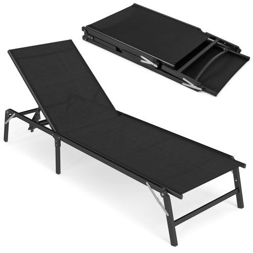 Gymax 2 PCS Reclining Lounge Chairs Folding Patio Recliner Chair w/5-position Backrest