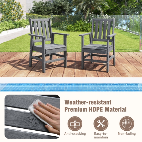 Gymax Patio Dining Chairs Set of 4 w/Wide Armrests Curved Seat Wood Grain for Backyard