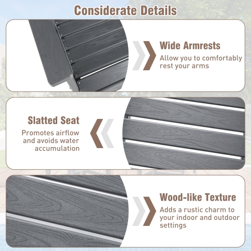 Gymax Patio Dining Chairs Set of 4 w/Wide Armrests Curved Seat Wood Grain for Backyard