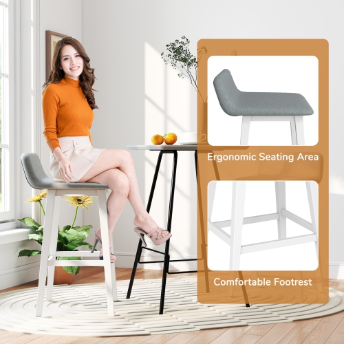 Gymax 2PCS 29'' Upholstered Barstools w/ Low Back Footrest & Wood Legs for Kitchen