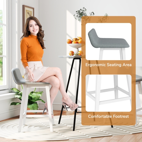 Gymax 24'' Upholstered Barstools w/ Low Back Footrest & Wood Legs for Kitchen Island