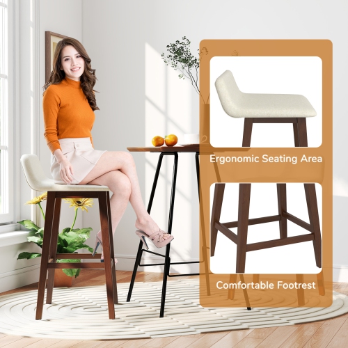 Gymax 29'' Upholstered Barstools w/ Low Back Footrest & Wood Legs for Kitchen Island