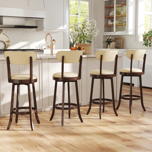 Gymax 30.5'' Bar Height Chairs Set of 4 Swivel High Barstool w/ Padded Seat & Backrest