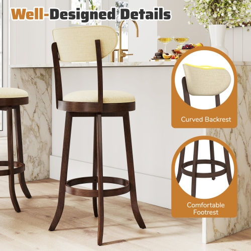 Gymax 30.5'' Bar Height Chairs Set of 4 Swivel High Barstool w/ Padded Seat & Backrest