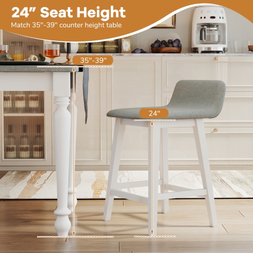Gymax 2PCS 24'' Upholstered Barstools w/ Low Back Footrest Wood Legs for Kitchen Island