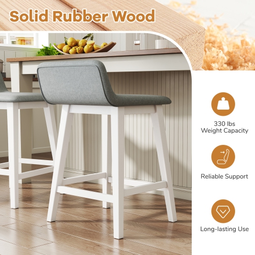 Gymax 2PCS 24'' Upholstered Barstools w/ Low Back Footrest Wood Legs for Kitchen Island